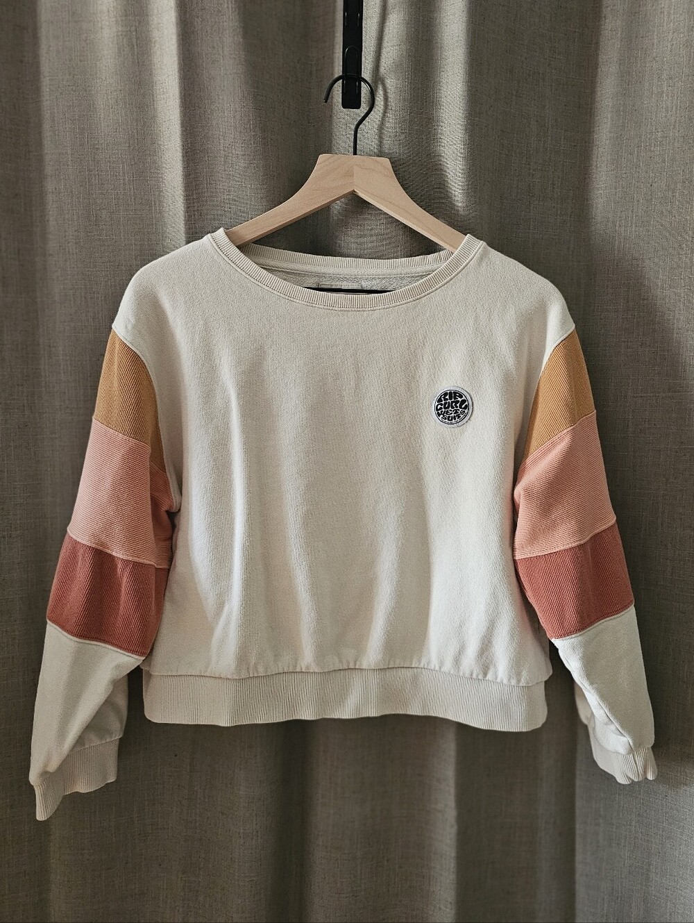Rip Curl Cream Crop Sweatshirt with Pink & Orange Sleeves